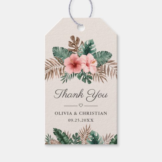 Elegante Tropische Waterverf Bloemenbruiloft Cadeaulabel (Voorkant)