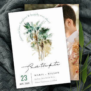 Elegante Tropische Waterverf Palmboom Script Foto Save The Date