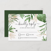 Elegante tropische zomer groen & gouden bruiloft RSVP kaartje (Voorkant / Achterkant)