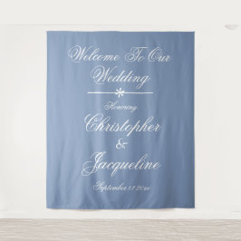 Elegante Trouw Aangepaste Naam Dusty Blue Achtergr Wandkleed