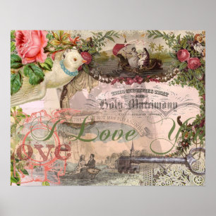 Elegante Trouw Antieke Huwelijk Vintage Poster