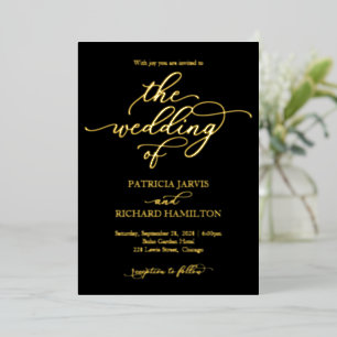 Elegante Trouw Black Goud Calligrafie Folie Uitnodiging