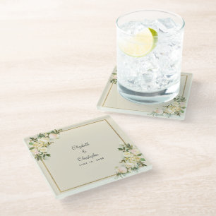 Elegante Trouw Bruid & Bruidegom Chic Bloemrozen Glazen Onderzetter