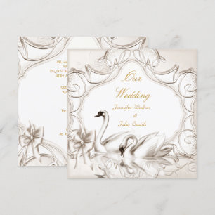 Elegante Trouw Crème Witte Zwanen Boog Kaart