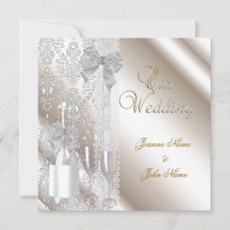 Elegante Trouw Damast Crème Wit Champagne Kaart