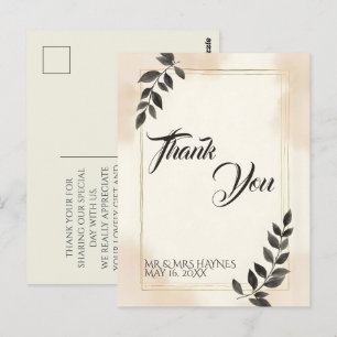 Elegante Trouw Dankkaart met Donkergroene Blad Briefkaart
