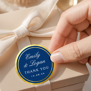 Elegante trouw met Navy Blue en Gouden Rand Ronde Sticker