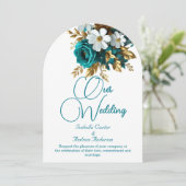 Elegante Trouw Ornamentele Turquoise Witte Gouden Kaart (Staand voorkant)