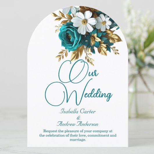 Elegante Trouw Ornamentele Turquoise Witte Gouden Kaart