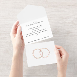 Elegante Trouw, Roze Goud Geschreven Namen,  All In One Uitnodiging