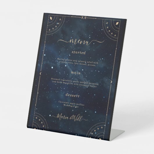 Elegante trouw sterre nacht Trouw Menu Reclamebord Met Voetstuk (Voorkant)