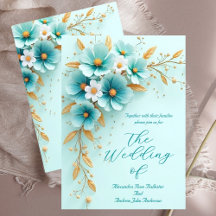 Elegante Trouw Turquoise Wit Goud Bloemen