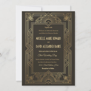 Elegante Trouw Uitnodiging Gouden Art Deco Rand