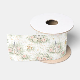 Elegante Trouw Waterverfkerk Bloemen Ringen Lint