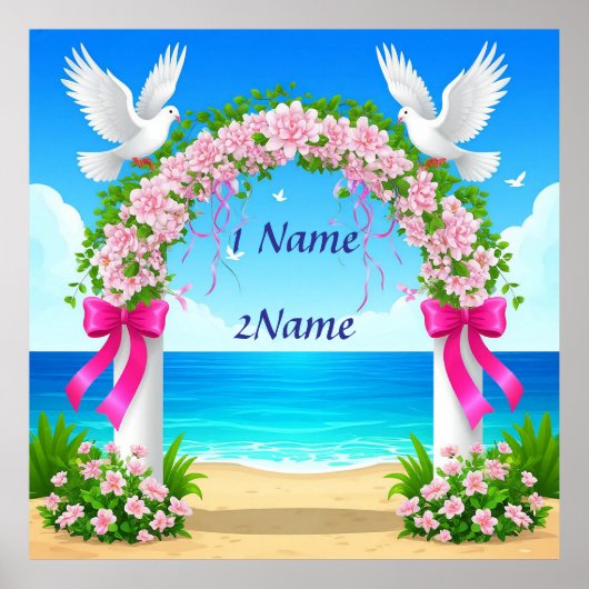 Elegante trouwboog met duiven poster (Voorkant)