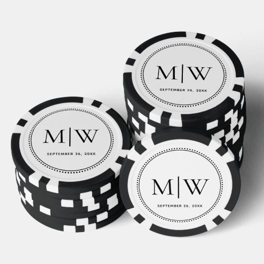 Elegante trouwdatum paar monogram poker chips (Opstapeling)
