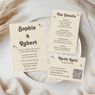 Elegante trouwdetails met retrotypografie informatiekaartje
