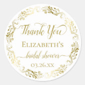 Elegante Trouwfeest Dankjewelstickers met Gouden R Ronde Sticker (Voorkant)