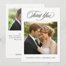 Elegante trouwfoto dankkaart met 2 foto's