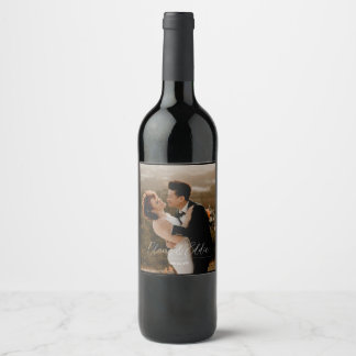 Elegante trouwfoto gepersonaliseerd aangepast schr wijn etiket