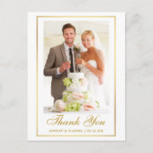 Elegante trouwfoto gouden lijst bedankt briefkaart (Voorkant)