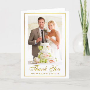 Elegante Trouwfoto Gouden Lijst Vouw Bedankkaart
