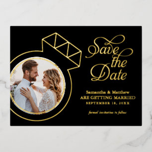 Elegante trouwfoto om de datum te bewaren folie uitnodiging briefkaart