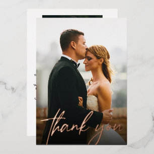 Elegante trouwfoto's Modern script Roos goud Folie Feestdagenkaart