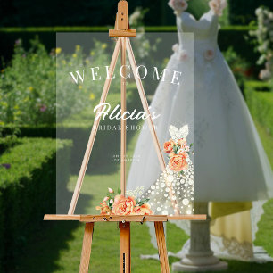 Elegante trouwjurk met bloemen welkom bruidsfeest acryl bord