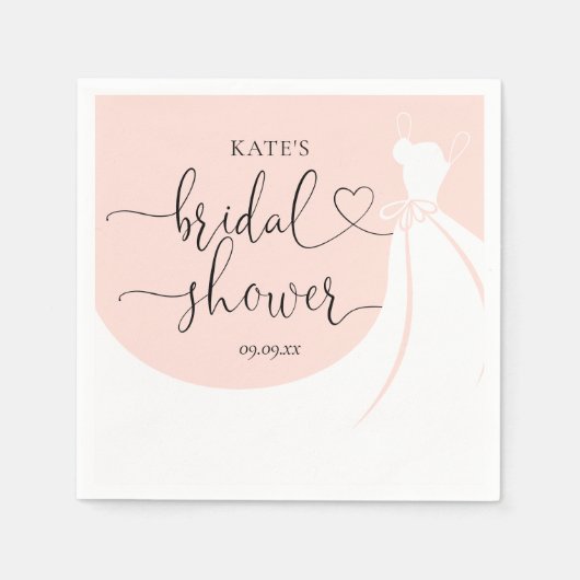 Elegante Trouwjurk Roze Bruidsborrel Uitnodiging Servet (Voorkant)