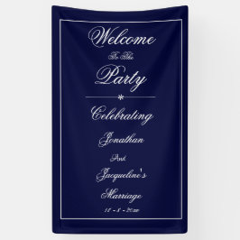Elegante Trouwkaart Aangepaste Namen Navy Blauwe W Spandoek