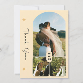 Elegante trouwkaart met 3 foto's om dank mee te be kaart