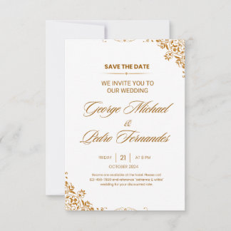 Elegante trouwkaart met gouden folie save the date