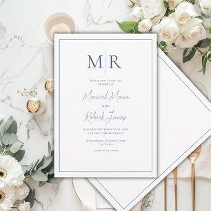 Elegante trouwkaart met Navy Blauwe Monogram Kaart