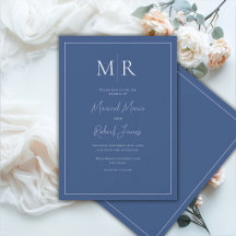 Elegante trouwkaart met Navy Blauwe Monogram