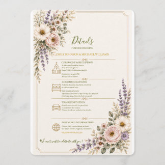 Elegante Trouwkaart met Wilde Bloemen Details Kaart