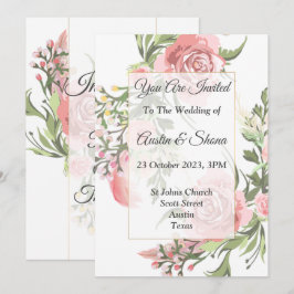 Elegante trouwkaart, roze, bloem, vintage kaart