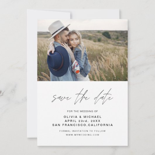 Elegante trouwkaart 'Save the Date' foto minimalis Save The Date (Achterkant)
