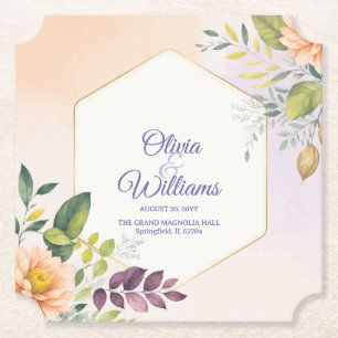 Elegante Trouwkaart Sjabloon met Bloemen Kartonnen Onderzetters