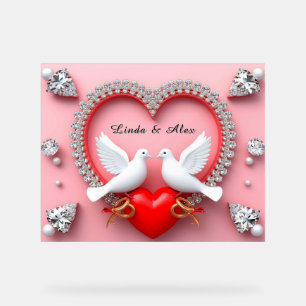 Elegante trouwlijst met witte duiven acryl bord