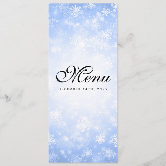 Elegante trouwmenu Blauwe Winter Wonderland Menu (Achterkant)