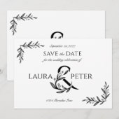 Elegante trouwmonogrammen met bloemige ampersand kaart (Voorkant / Achterkant)