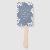 Elegante Trouwprogramma Fan | Bladeren | Dusty Blu Handwaaier (Voorkant)