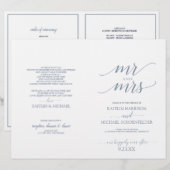 Elegante Trouwprogramma's met Typografie Stofblauw (Voorkant / Achterkant)