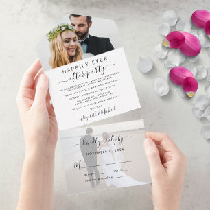 Elegante trouwreceptie met 2 foto's all in one uitnodiging