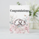 Elegante trouwringen en bloemengrens kaart (Staand voorkant)