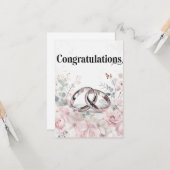 Elegante trouwringen en bloemengrens kaart (Voorkant / Achterkant in situ)