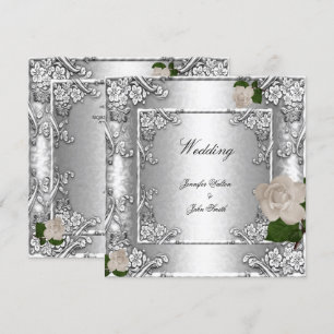 Elegante Trouwroos Zilver Wit 2 Kaart