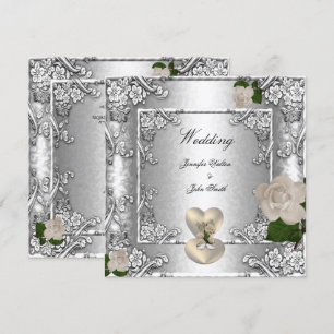 Elegante Trouwroos Zilver Wit Kaart