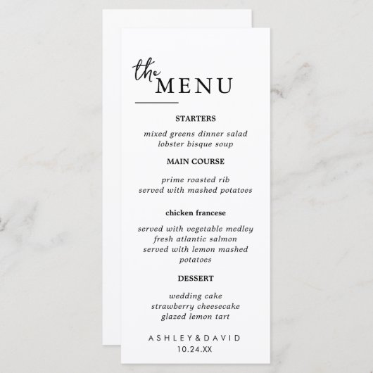 Elegante Trouwtafel Menukaarten Plat Menu (Voorkant / Achterkant)